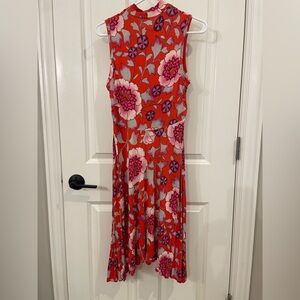 Maeve Anthropologie Cleary Floral Sleeveless Midi Dress Red Small Petite